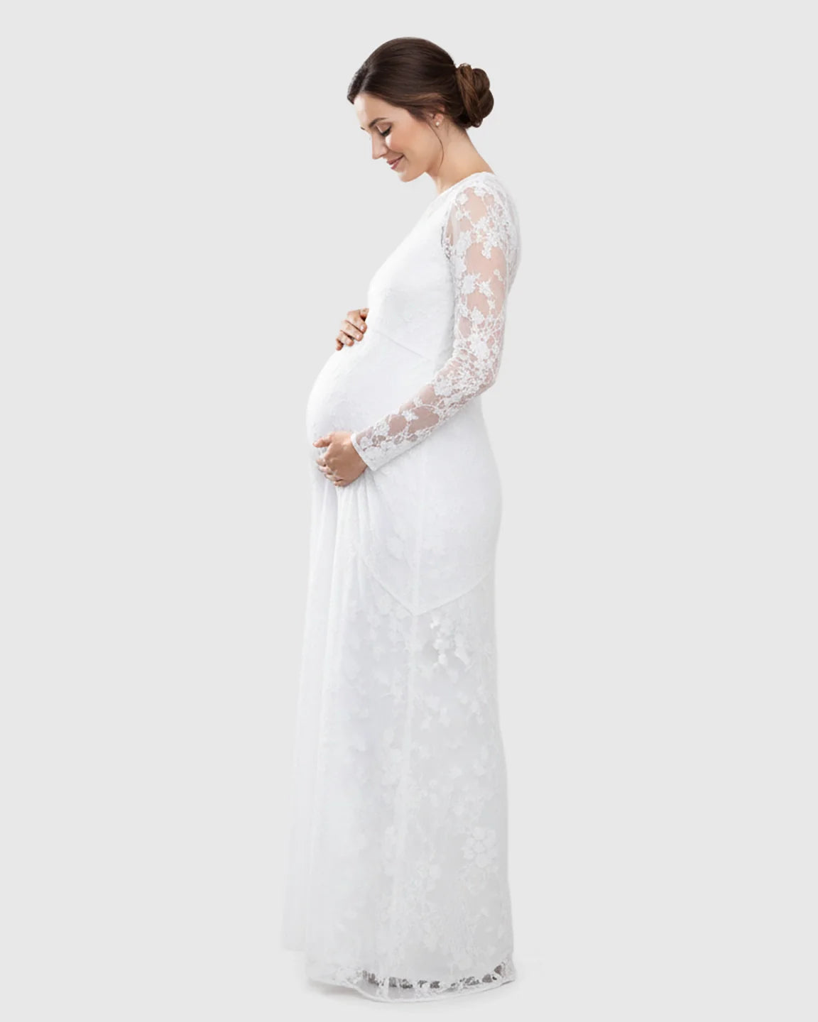 Bump Society – The Comfort Collection: Detachable Mesh Lace V-Neck Maternity Wedding Dress
