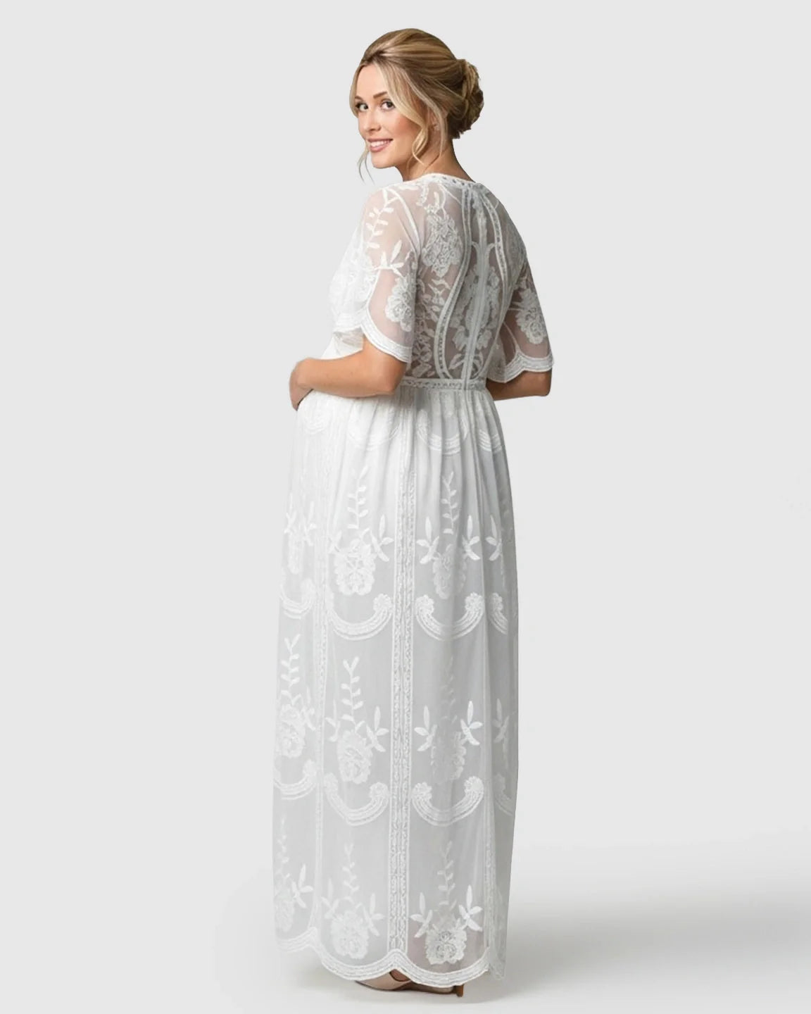 Bump Society – The Comfort Collection: Sheer-Lace Romantic Maternity Maxi Dress