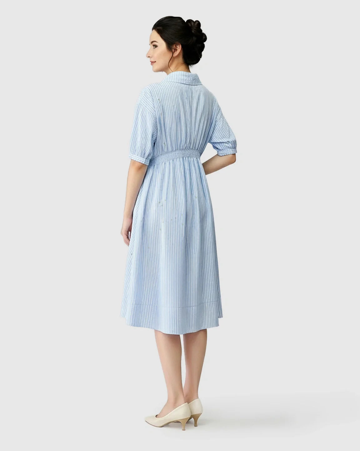 Bump Society – The Comfort Collection: Gathered Waist Striped Shirt Maternity Dress