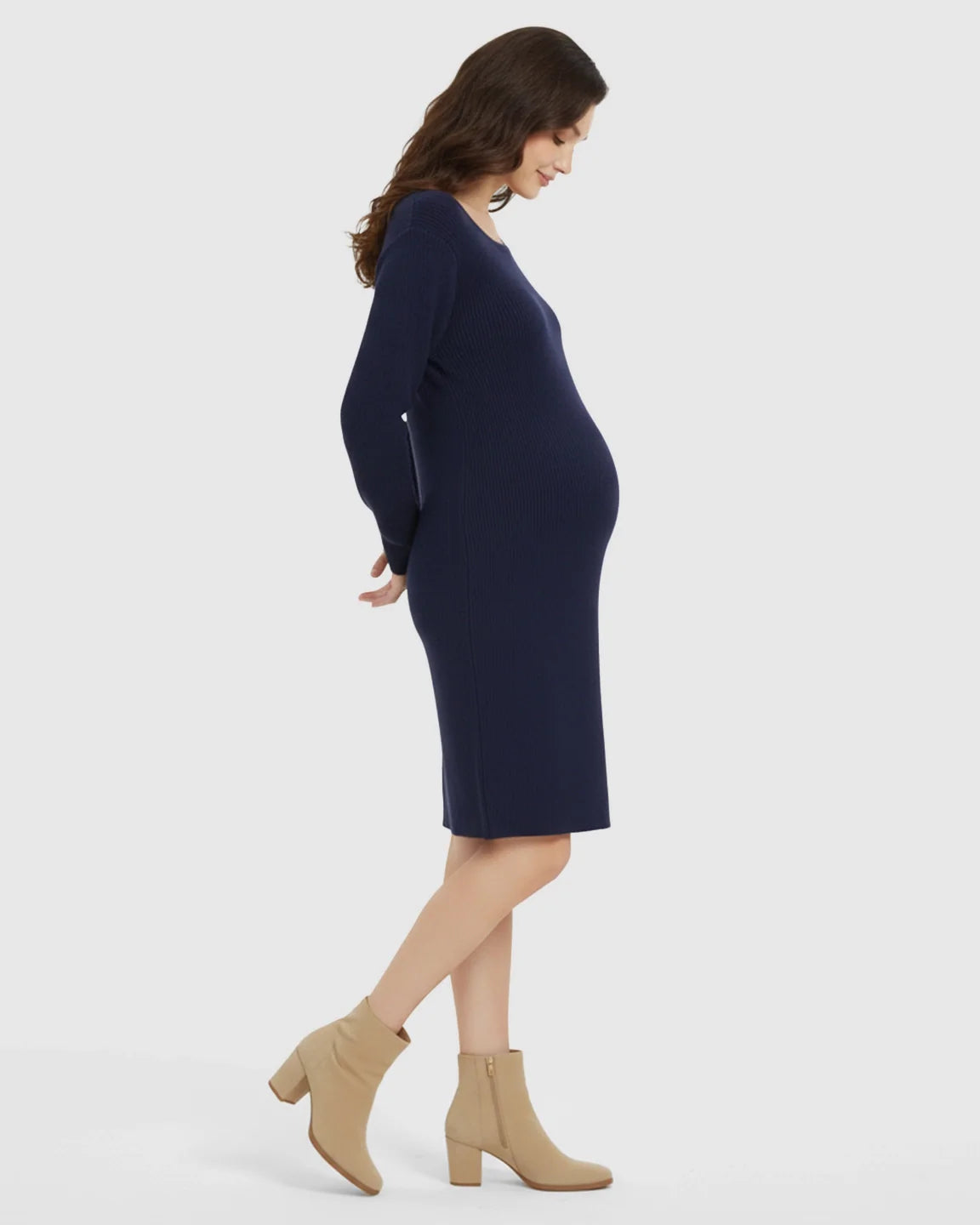 Bump Society – The Comfort Collection: Long-Sleeve Bodycon Maternity Sweater Midi Dress