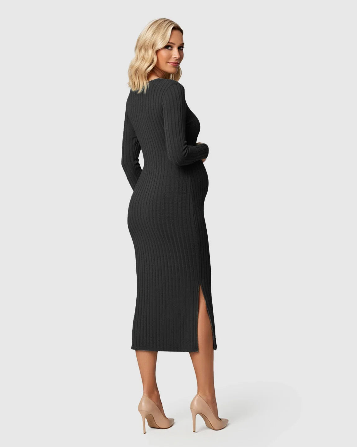 Bump Society – The Comfort Collection: Ribbed Knit Casual Maternity Midi Dress
