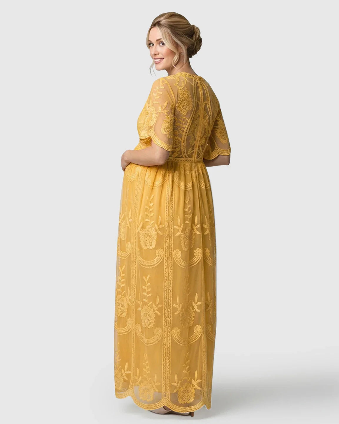 Bump Society – The Comfort Collection: Sheer-Lace Romantic Maternity Maxi Dress