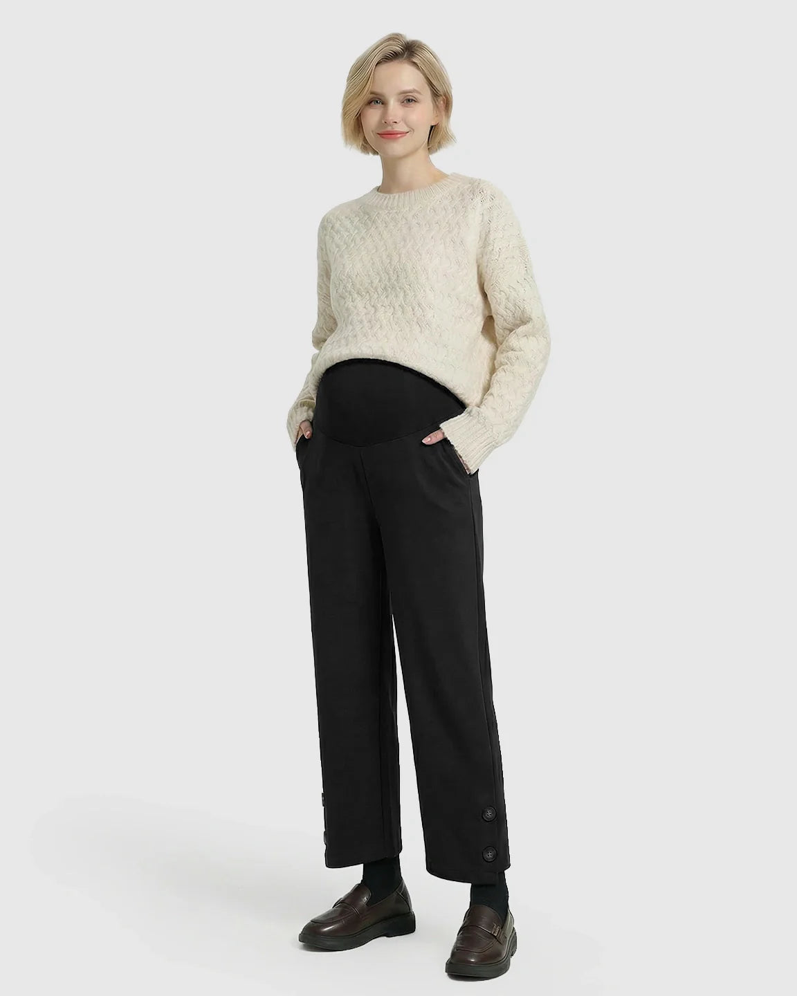 Bump Society – The Comfort Collection: Button Detail Cropped Maternity Trousers