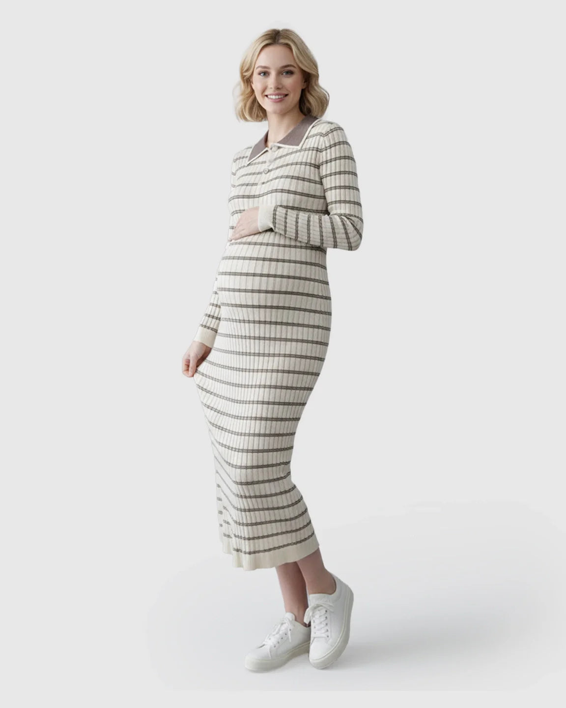 Bump Society – The Comfort Collection: Contrast Collared Casual Maternity Midi Dress