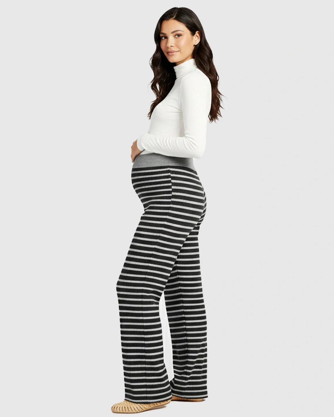 Bump Society – The Comfort Collection: Striped Knitted Wide Leg Maternity Pants