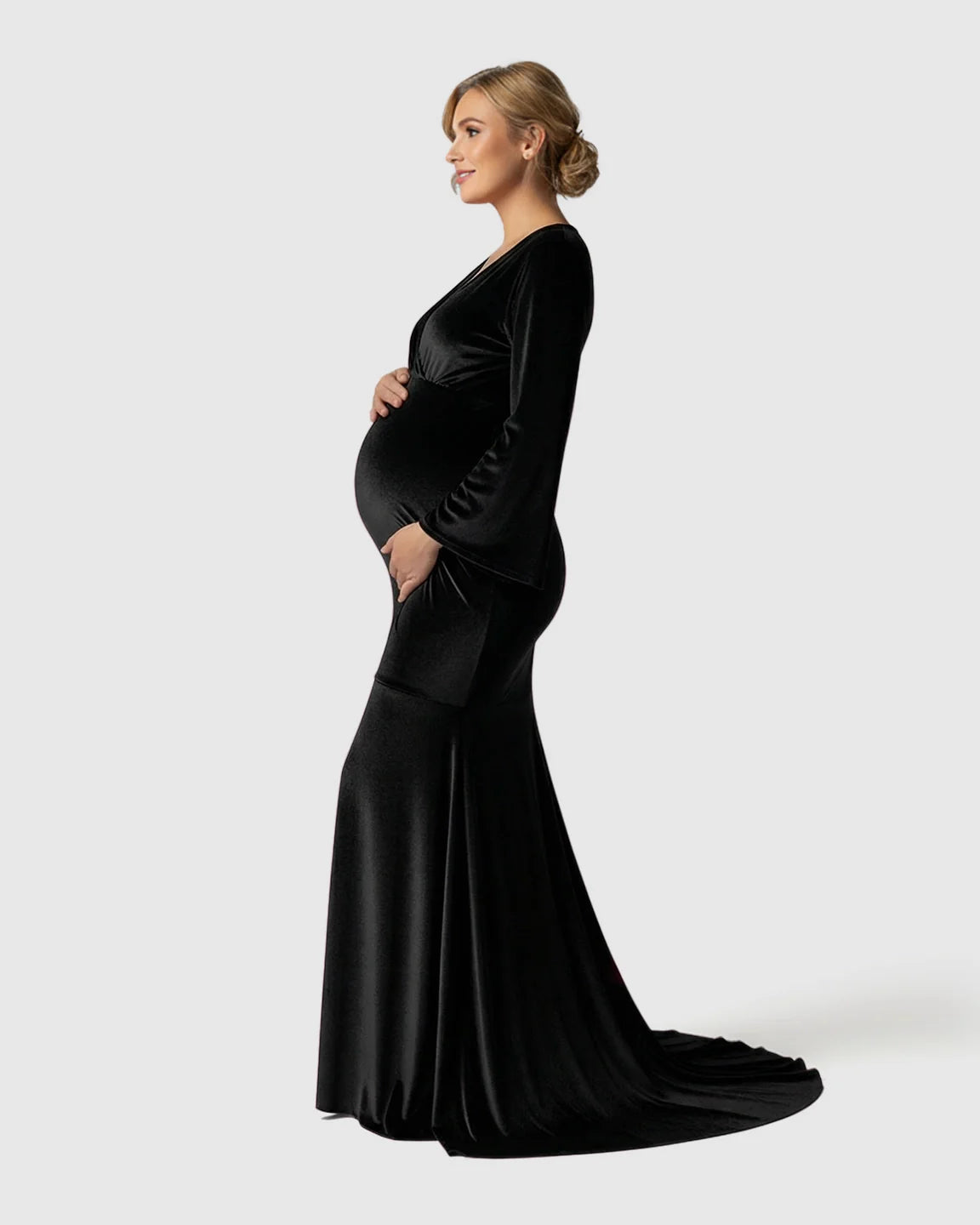 Bump Society – The Comfort Collection: Long-Sleeve Mermaid Train Maternity Photoshoot Gown