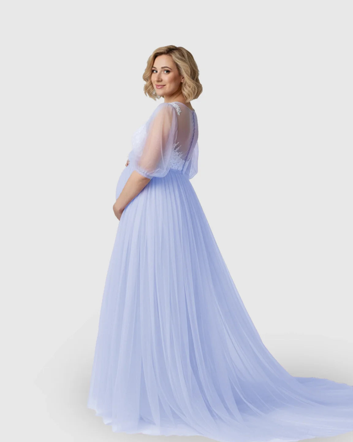 Bump Society – The Comfort Collection: Tulle Lace Swing Trail Maternity Photoshoot Dress