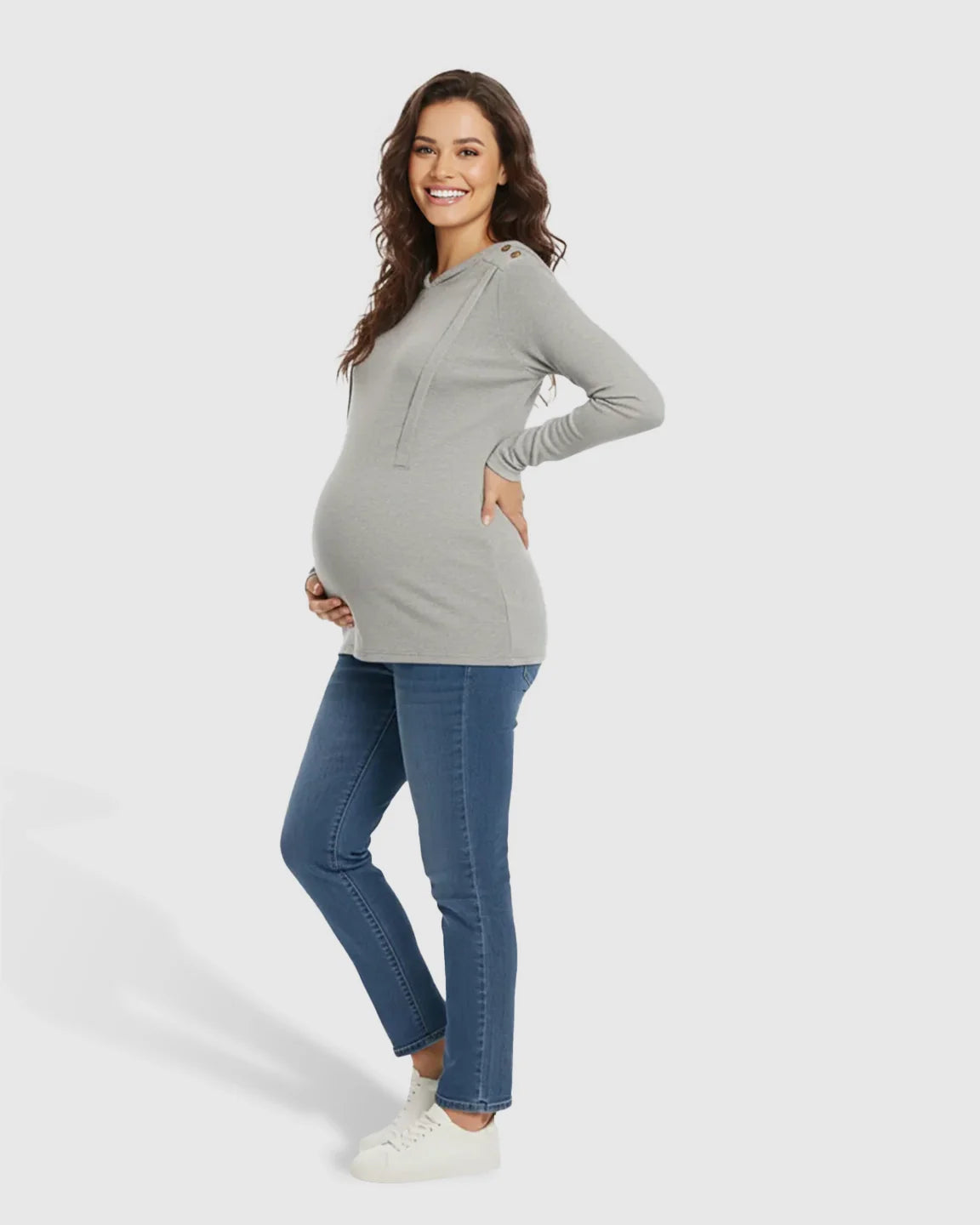 Bump Society – The Comfort Collection: Ribbed Horizontal Zip-Feed Fitted Maternity Shirt