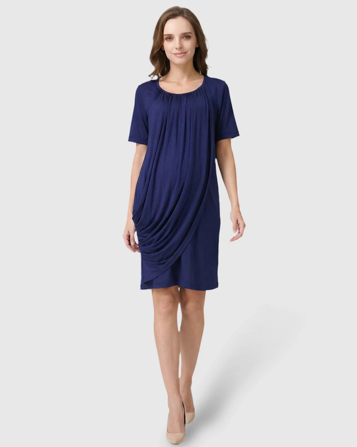 Bump Society – The Nursing Collection: Hidden Nursing Access Draped Maternity Short Dress