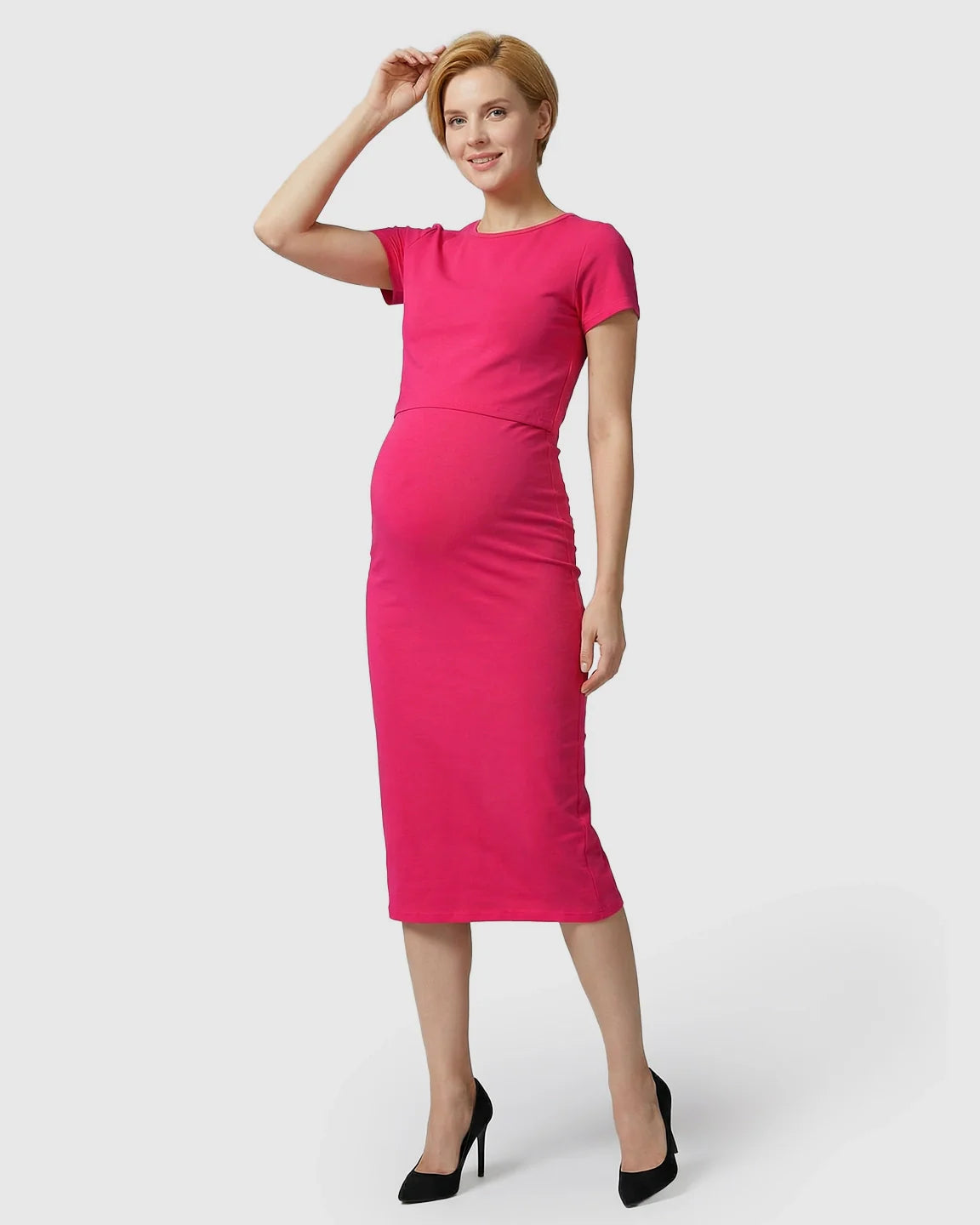 Bump Society – The Nursing Collection: Lift-Up Nursing Access Pencil Skirt Maternity Midi Dress