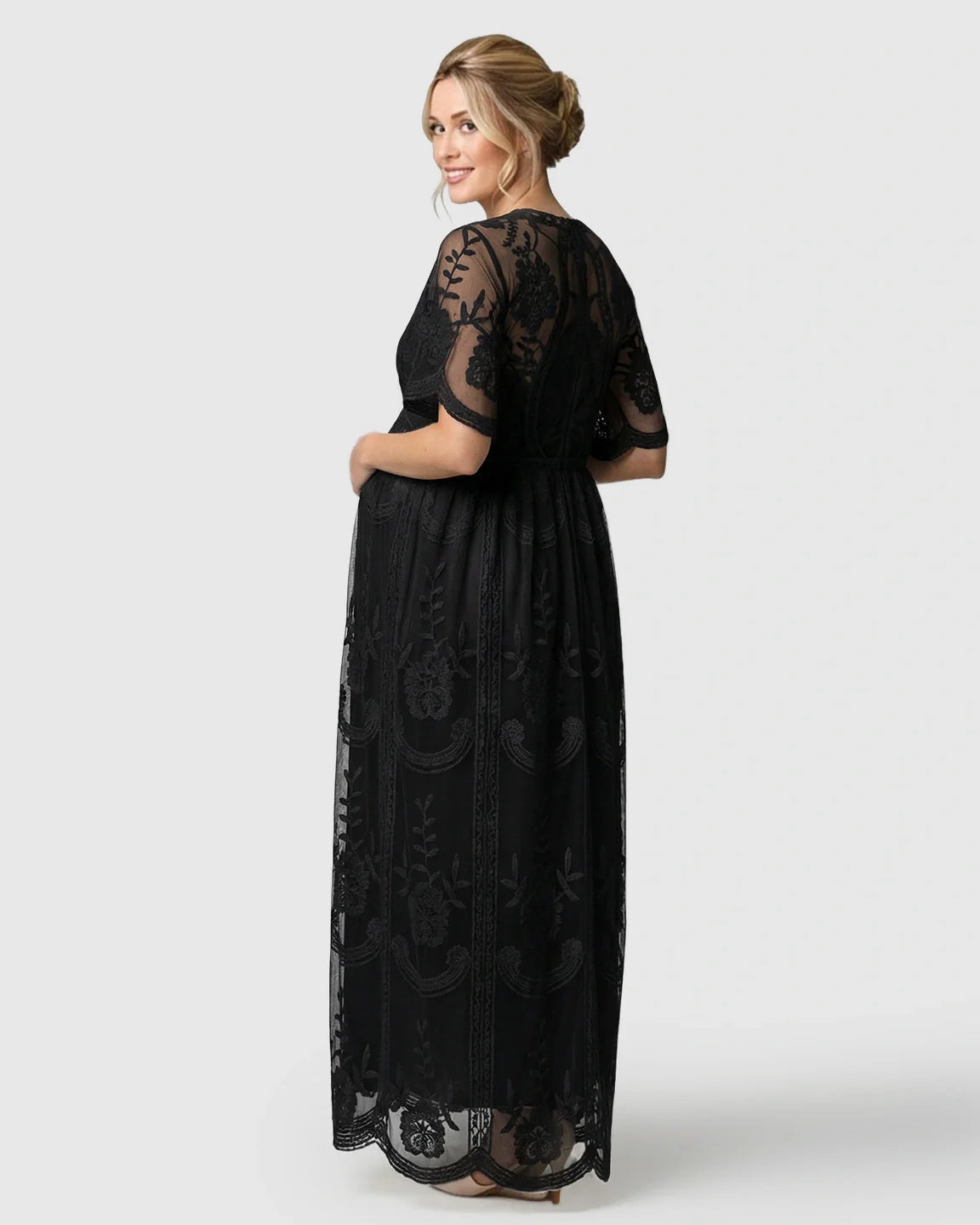 Bump Society – The Comfort Collection: Sheer-Lace Romantic Maternity Maxi Dress