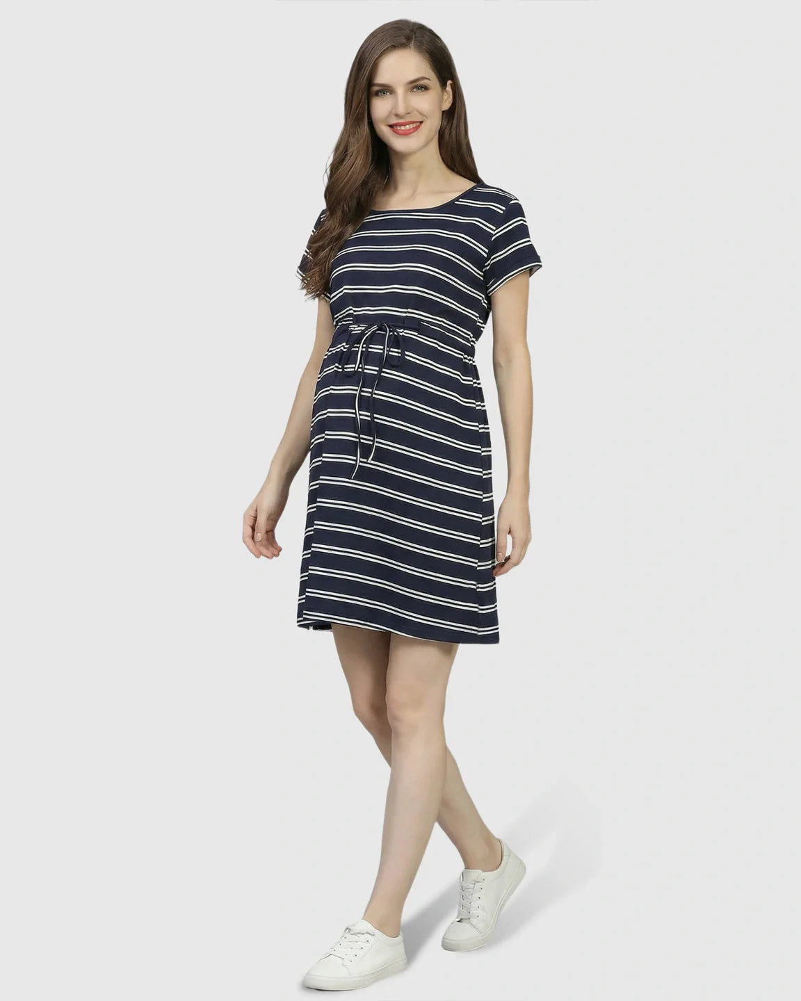Bump Society – The Comfort Collection: Nautical Striped Drawstring Waist Maternity Dress