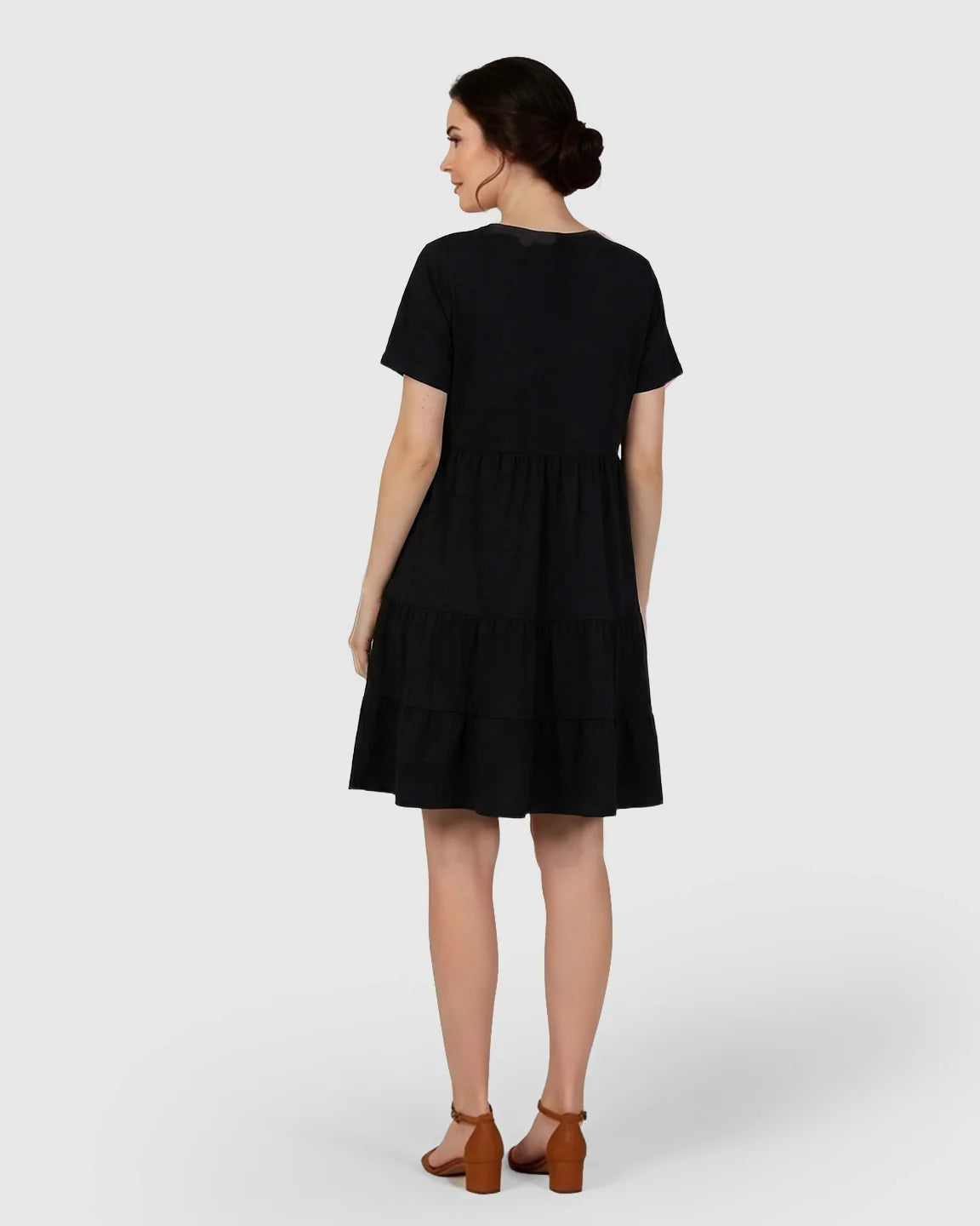 Bump Society – The Comfort Collection: Button Up Tiered Maternity Mini Dress