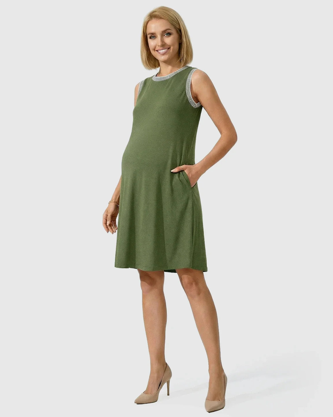 Bump Society – The Comfort Collection: Sleeveless Mid-Waist Umbrella Skirt Maternity Dress