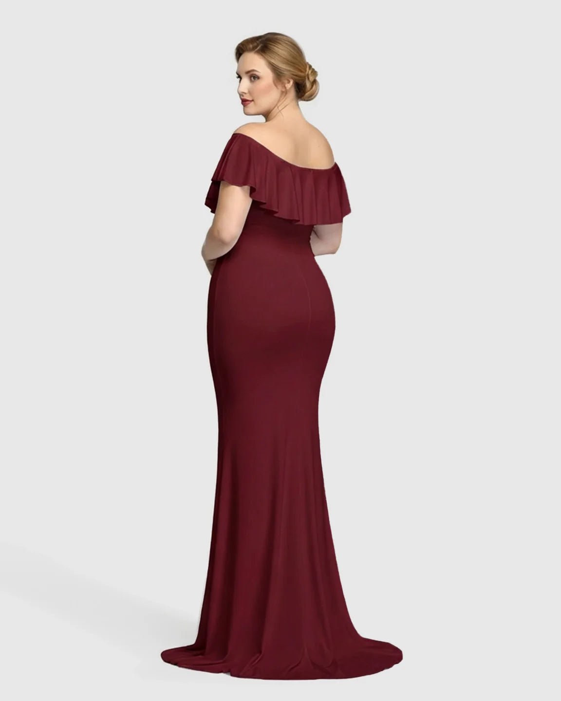 Bump Society – The Comfort Collection: Off-Shoulder Ruffled Bodycon Maternity Maxi Dress
