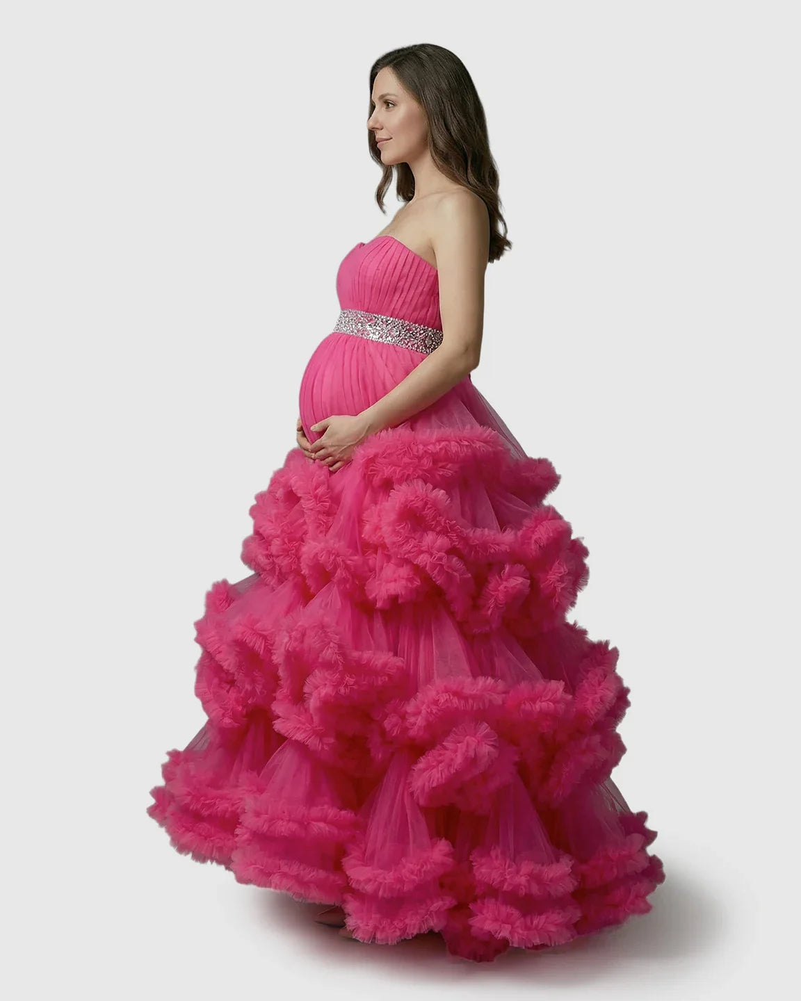 Bump Society – The Comfort Collection: Strapless Bodice Multi-Layered Ruffled Skirt Maternity Photoshoot Dress
