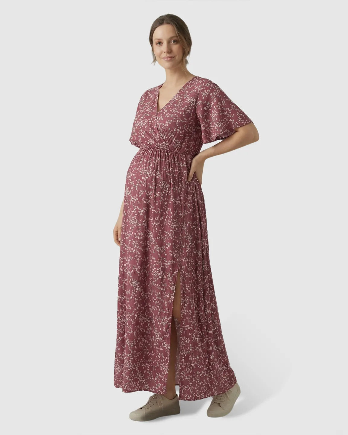 Bump Society – The Comfort Collection: Waist-Cinching Bohemian Maternity Maxi Dress