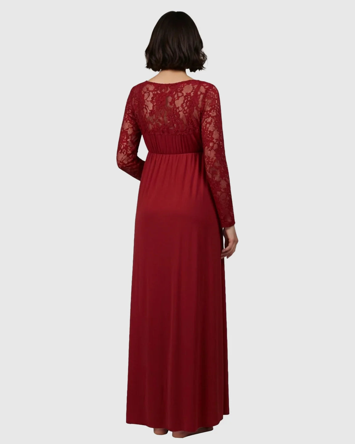 Bump Society – The Comfort Collection: Elegant Lace Floor-Length Maternity Photoshoot Dress