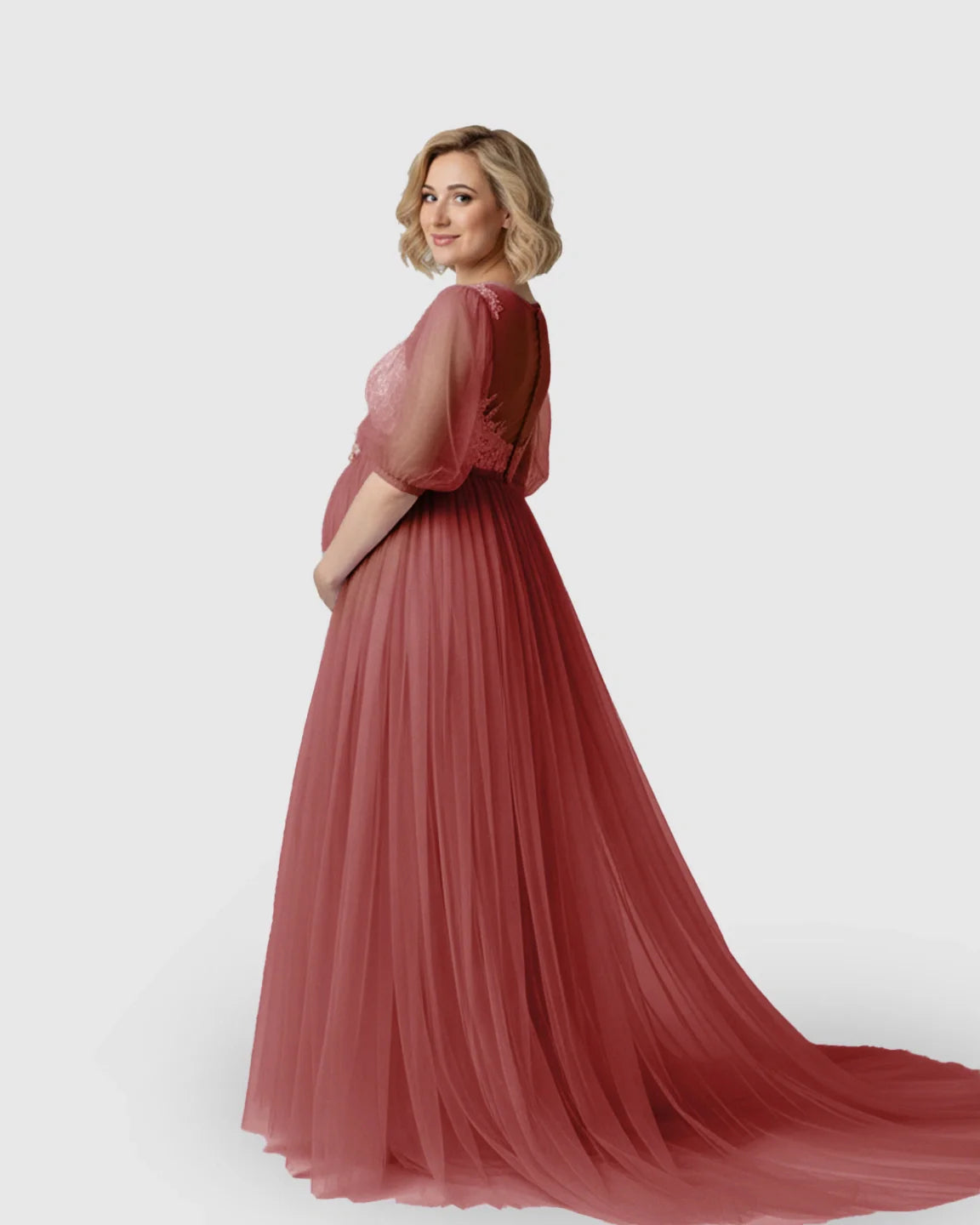 Bump Society – The Comfort Collection: Tulle Lace Swing Trail Maternity Photoshoot Dress