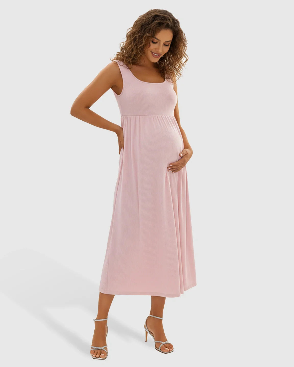 Bump Society – The Comfort Collection: Wide Shoulder Straps Flowy Maternity Midi Dress