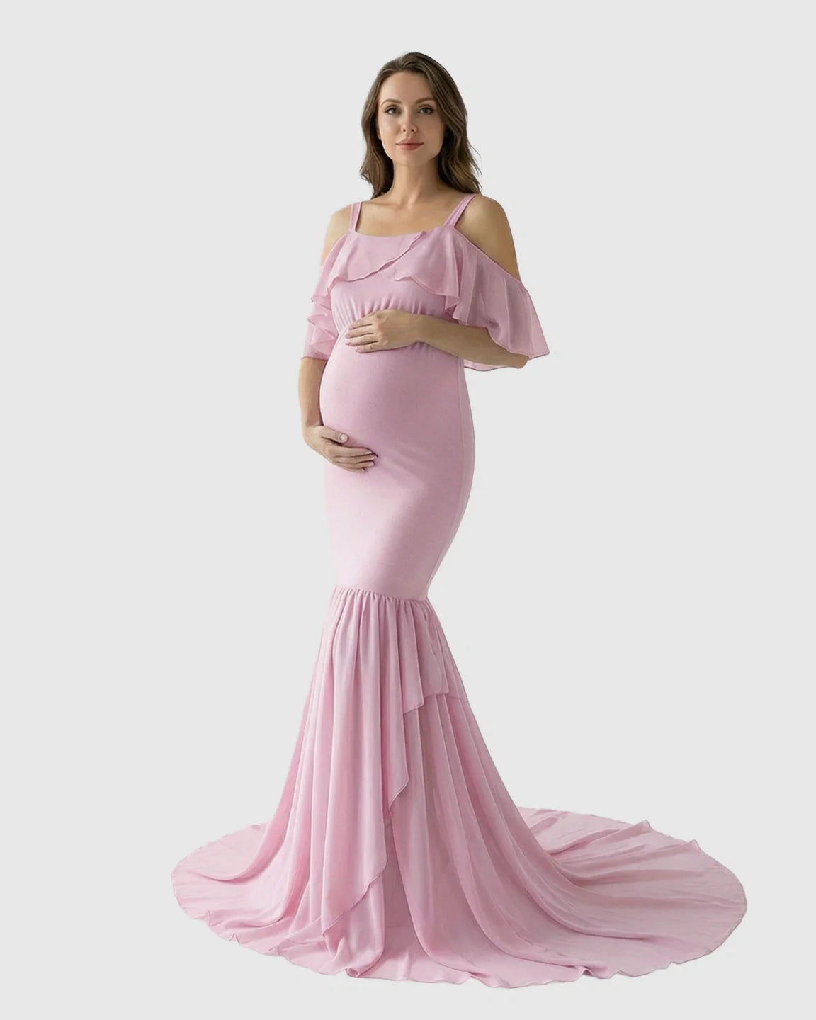 Bump Society – The Comfort Collection: Off-Shoulder Mermaid Trail Maternity Photoshoot Dress