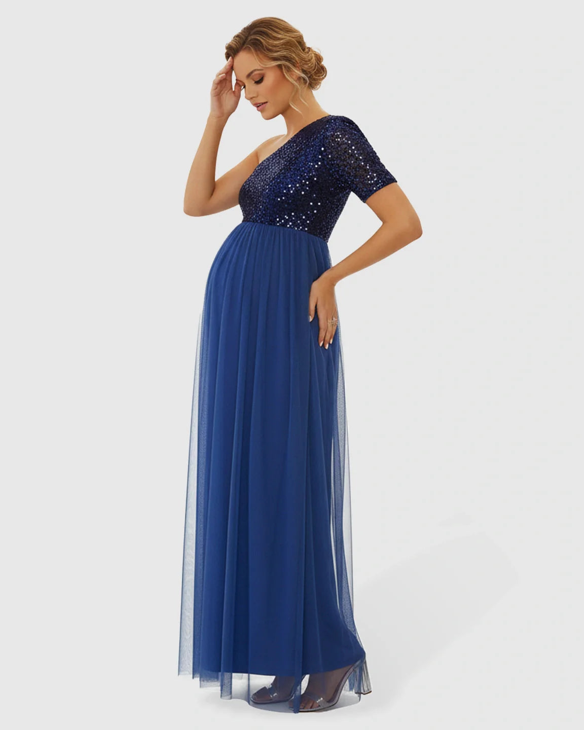 Bump Society – The Comfort Collection: Sequin One-Shoulder Glamour Maternity Maxi Dress