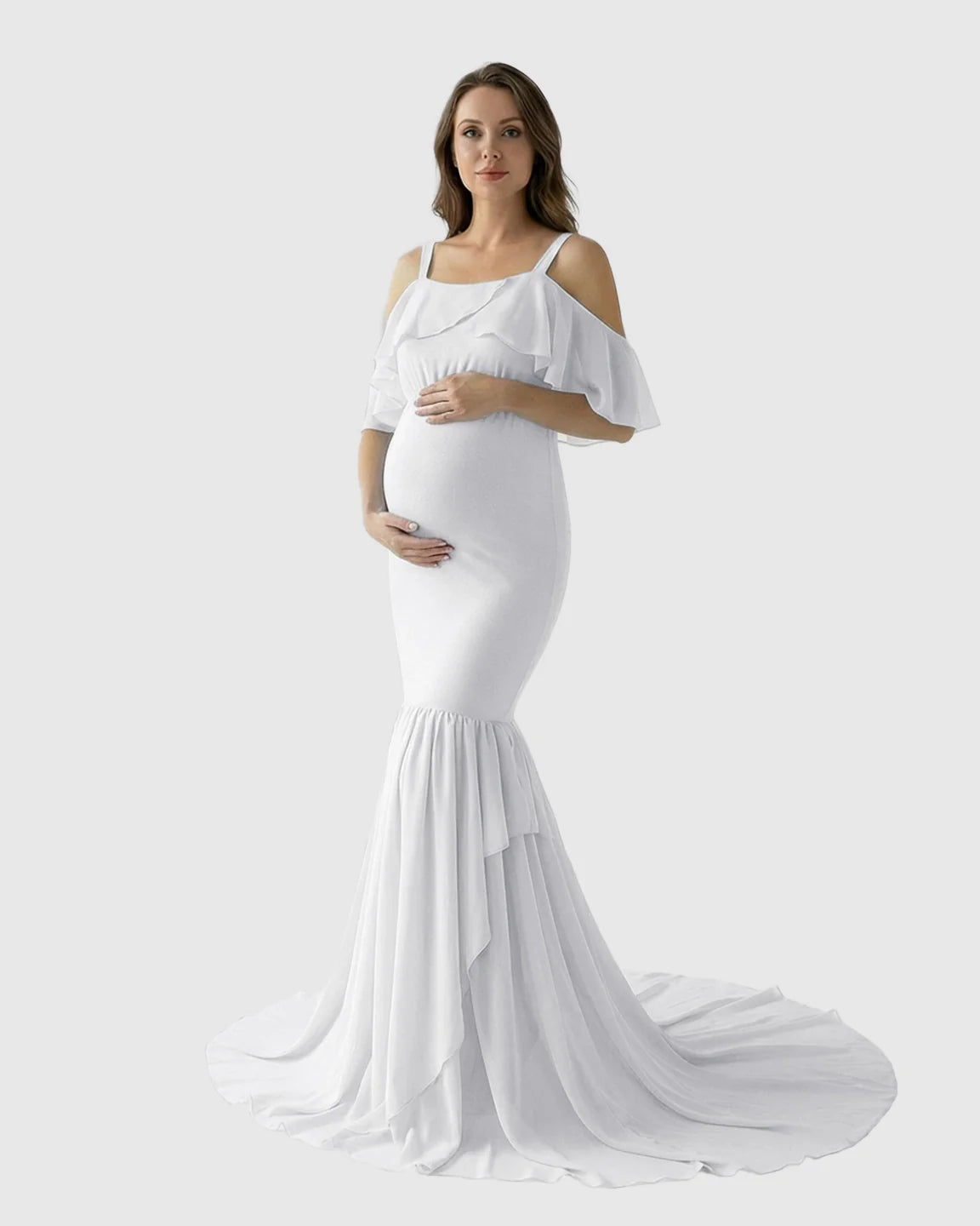 Bump Society – The Comfort Collection: Off-Shoulder Mermaid Trail Maternity Photoshoot Dress