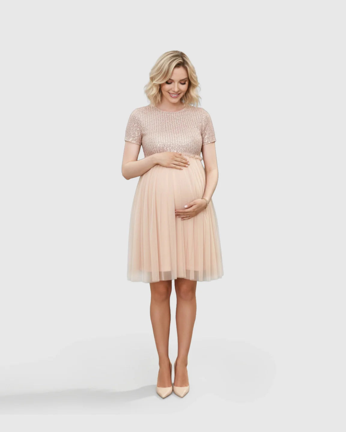 Bump Society – The Comfort Collection: Sequin Empire-Waist Maternity Midi Dress