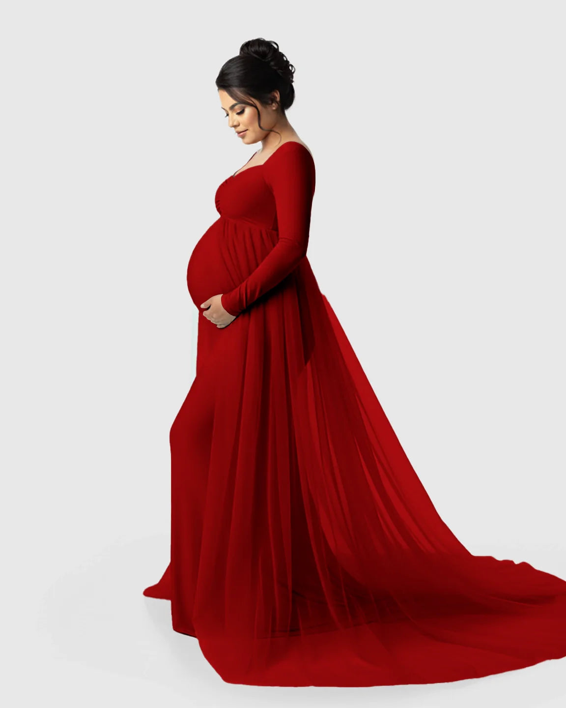 Bump Society – The Comfort Collection: Sheer Mesh Flowy Train Maternity Maxi Dress