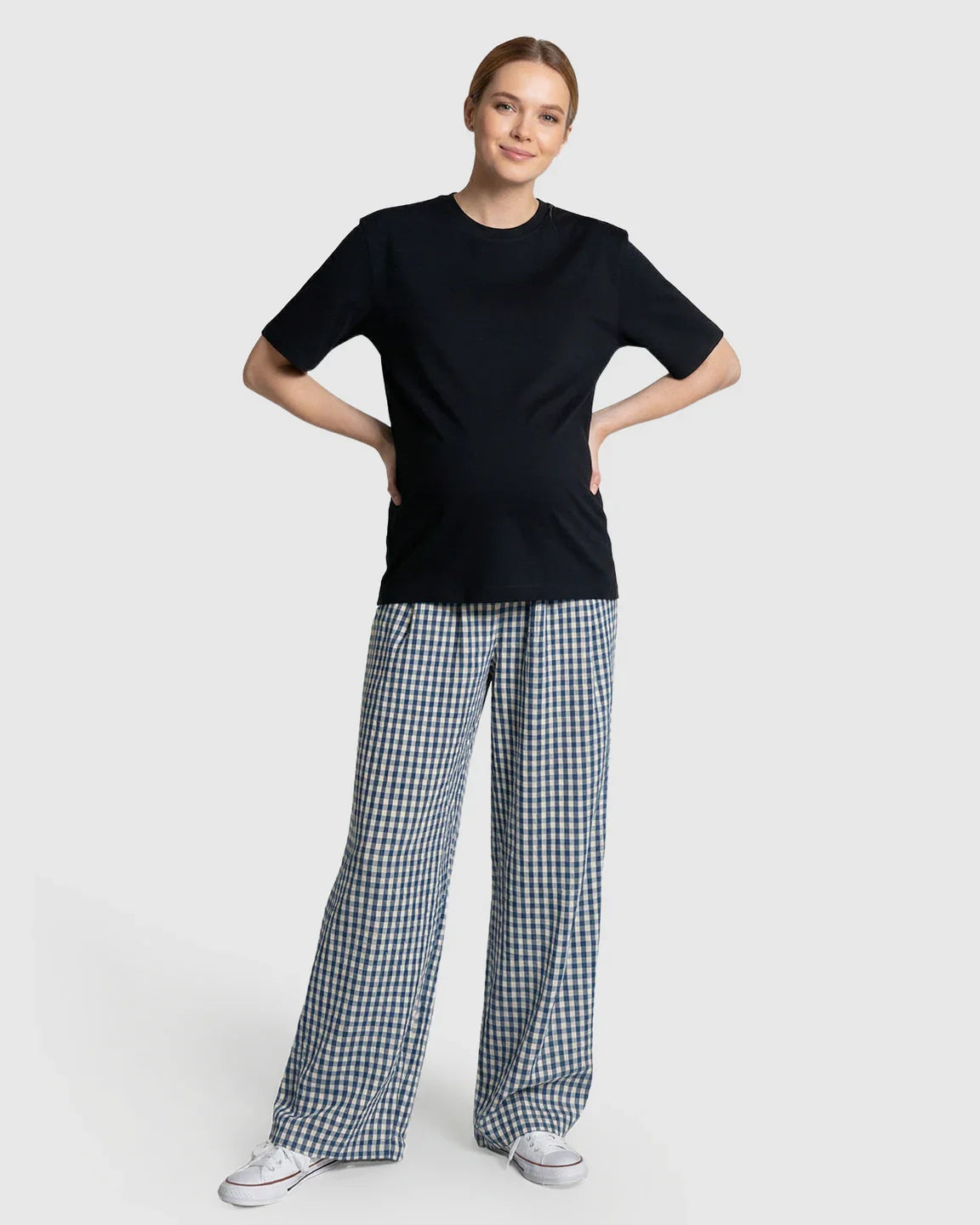 Bump Society – The Comfort Collection: Plaid Print Wide Leg Maternity Trousers