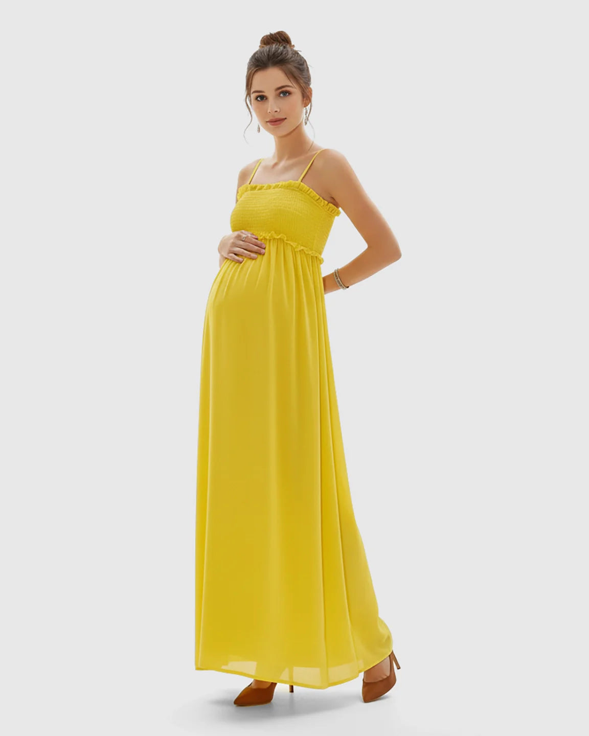 Bump Society – The Comfort Collection: Shirred Spaghetti A-Line Maternity Maxi Dress