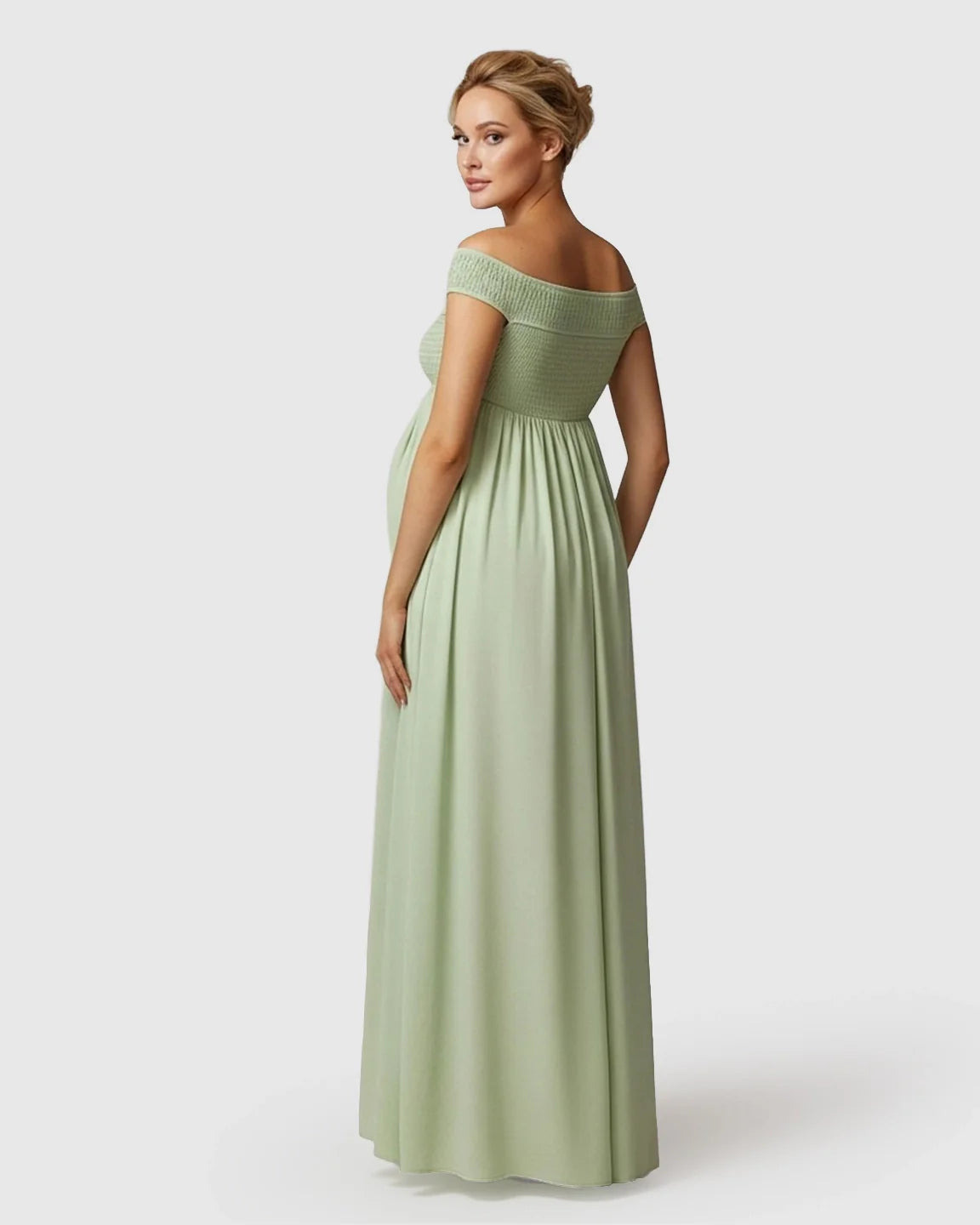 Bump Society – The Comfort Collection: Off-Shoulder Flowy A-line Maternity Maxi Dress