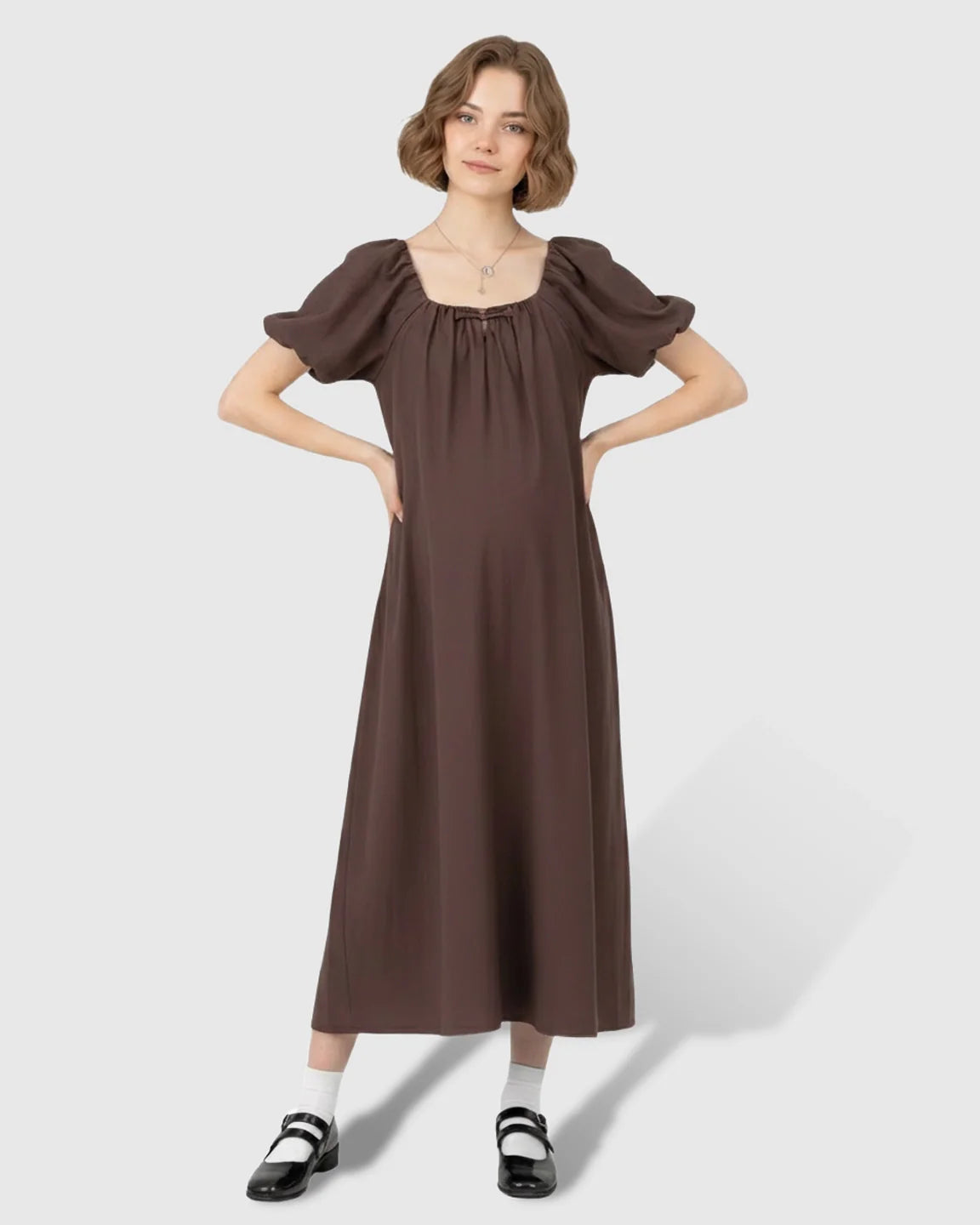 Bump Society – The Comfort Collection: Short Puff Sleeve Casual Maternity Maxi Dress