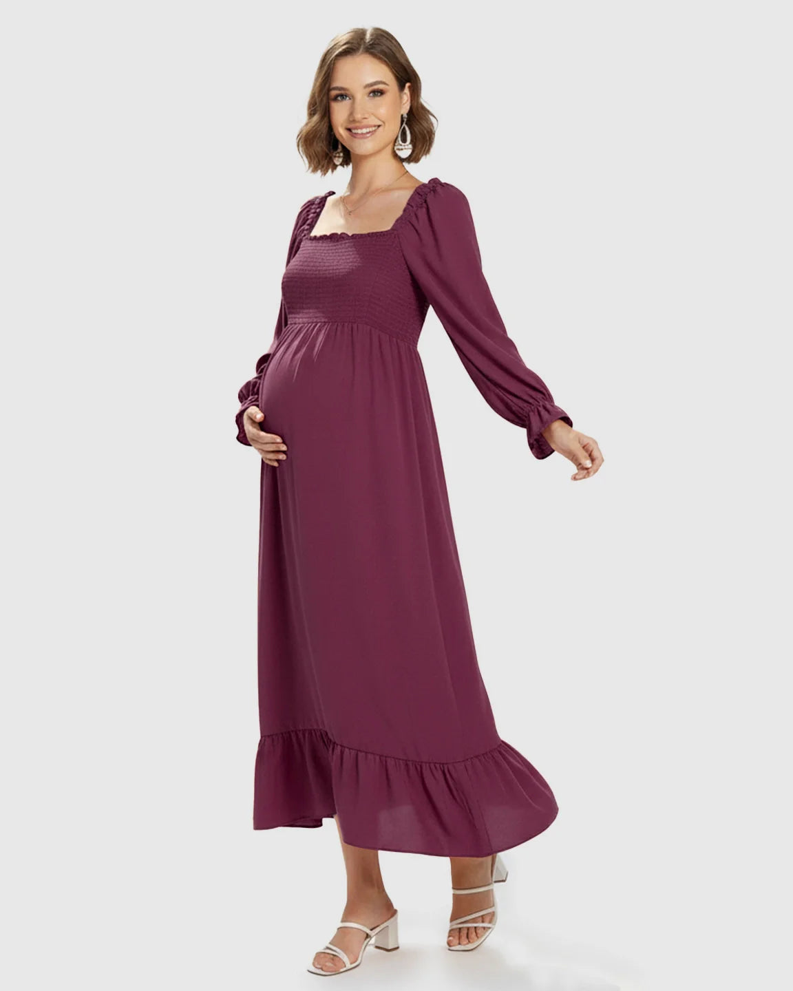 Bump Society – The Comfort Collection: Bishop Sleeves Retro Elegant Maternity Maxi Dress