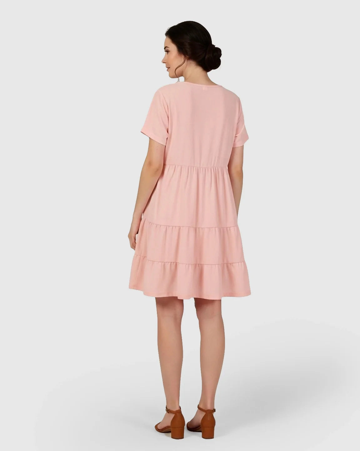 Bump Society – The Comfort Collection: Button Up Tiered Maternity Mini Dress