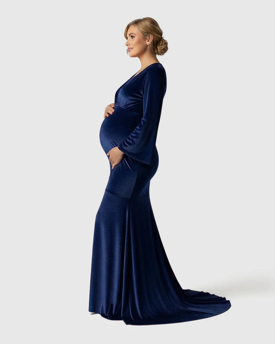 Bump Society – The Comfort Collection: Long-Sleeve Mermaid Train Maternity Photoshoot Gown
