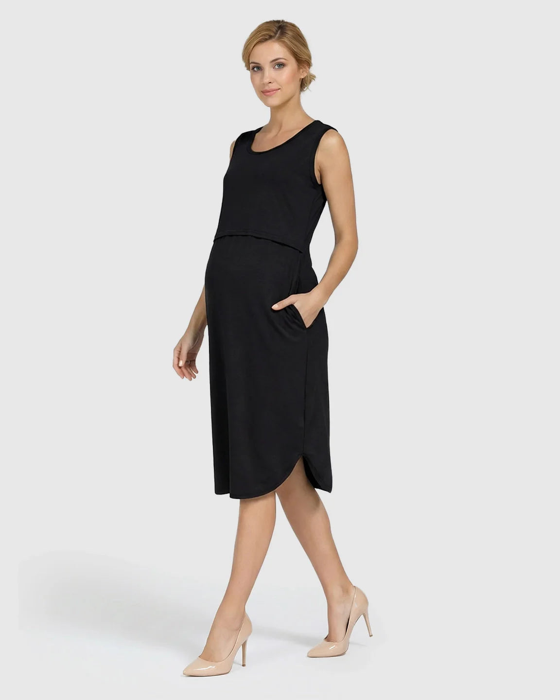 Bump Society – The Nursing Collection: Sleeveless High-Waisted Maternity & Nursing Dress