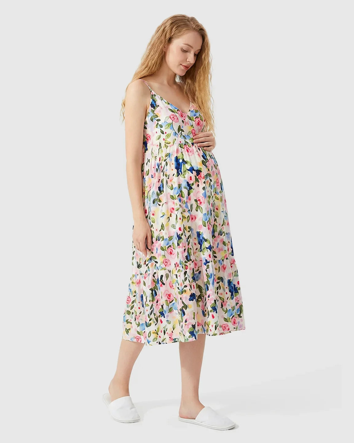 Bump Society – The Comfort Collection: Sleeveless Rose Print Maternity Maxi Dress