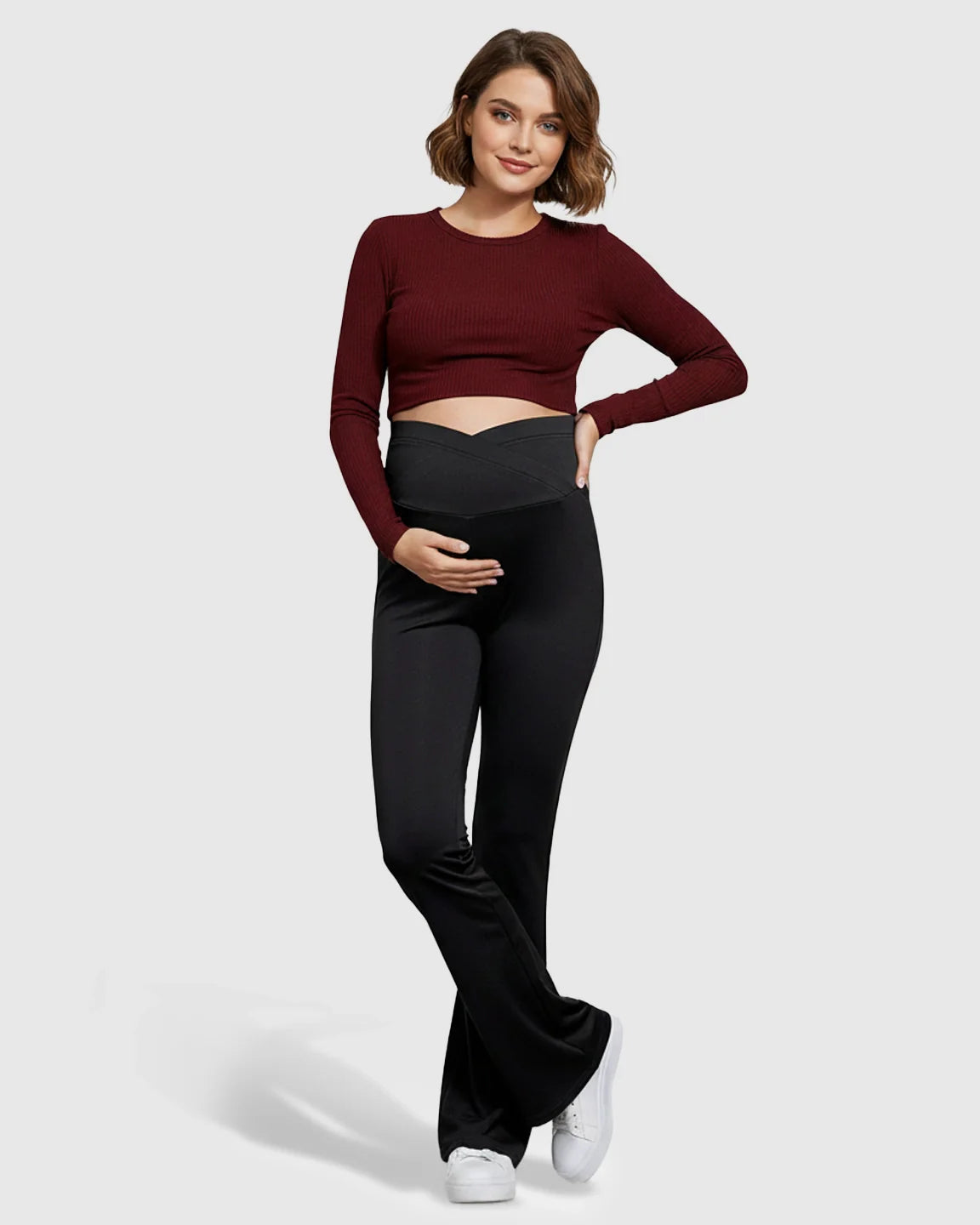 Bump Society – The Comfort Collection: Crossover Waist Flared Maternity Pants
