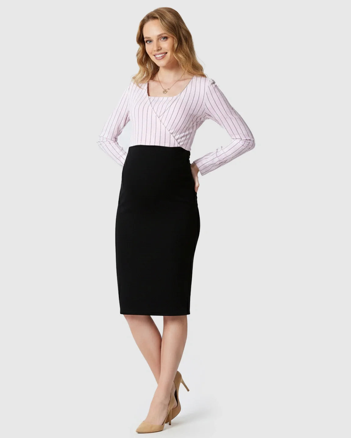 Bump Society – The Nursing Collection: Striped Top Bodycon Nursing Maternity Pencil Dress