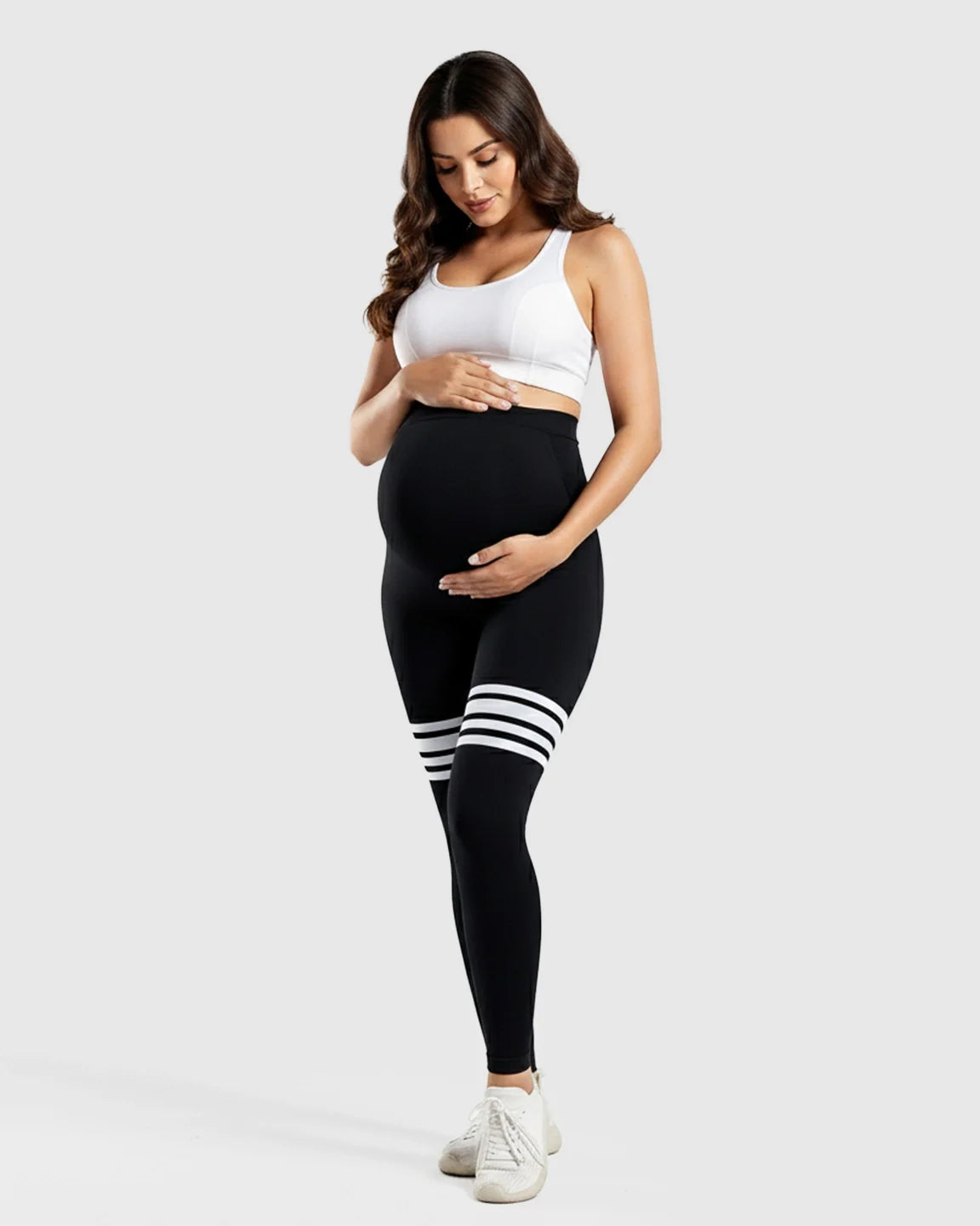 Bump Society – The Comfort Collection: High-Waisted Stripe Maternity Yoga Leggings