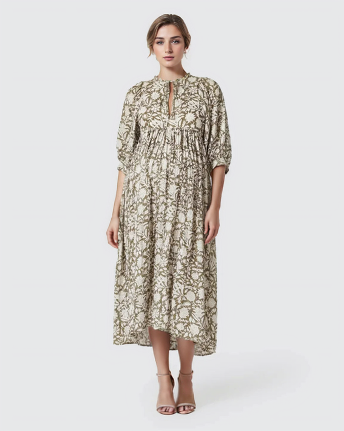Bump Society – The Comfort Collection: Flowy Cotton Boho Maternity Midi Dress