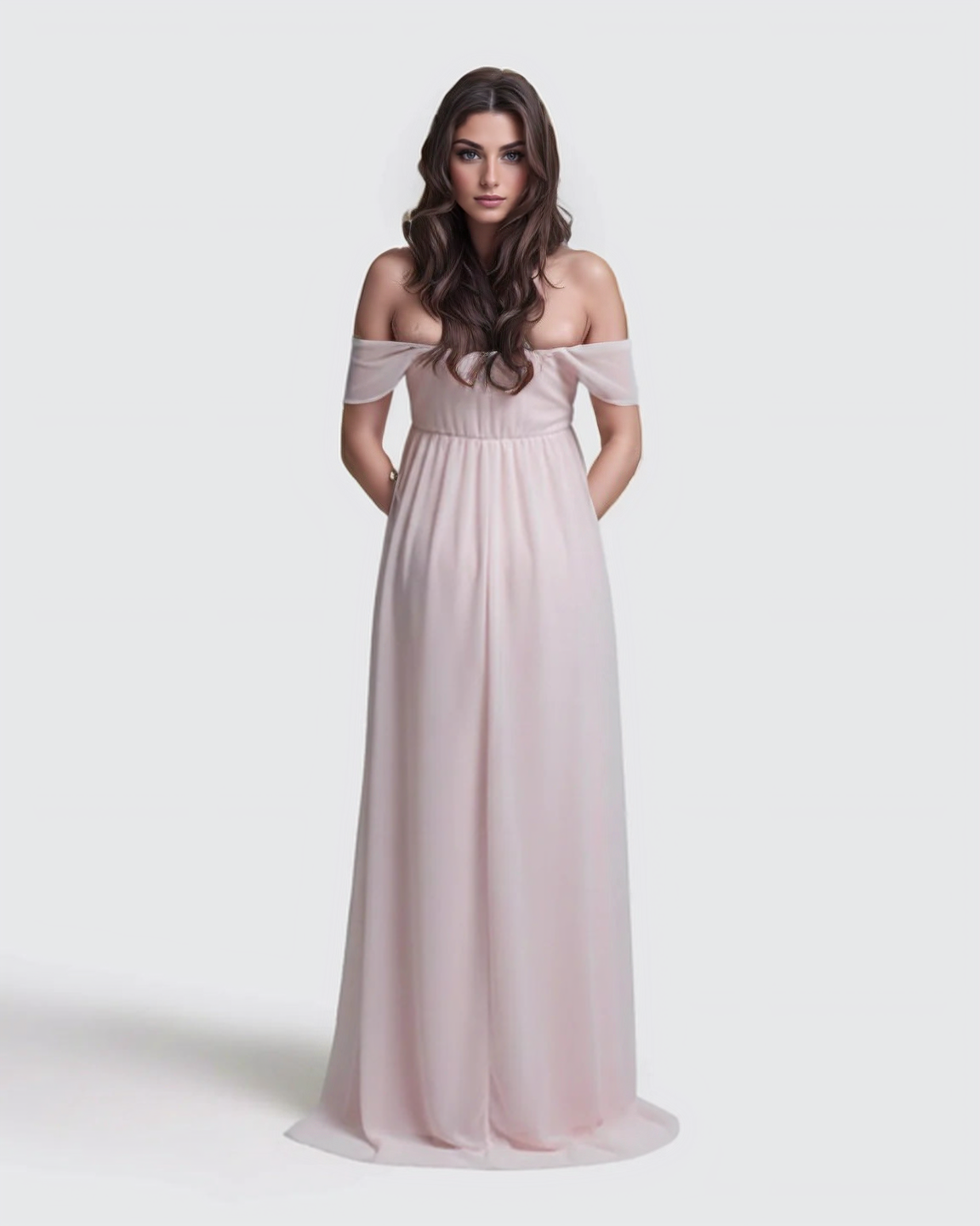 Bump Society – The Comfort Collection: Off-Shoulder Slit Floor-Length Maternity Gown