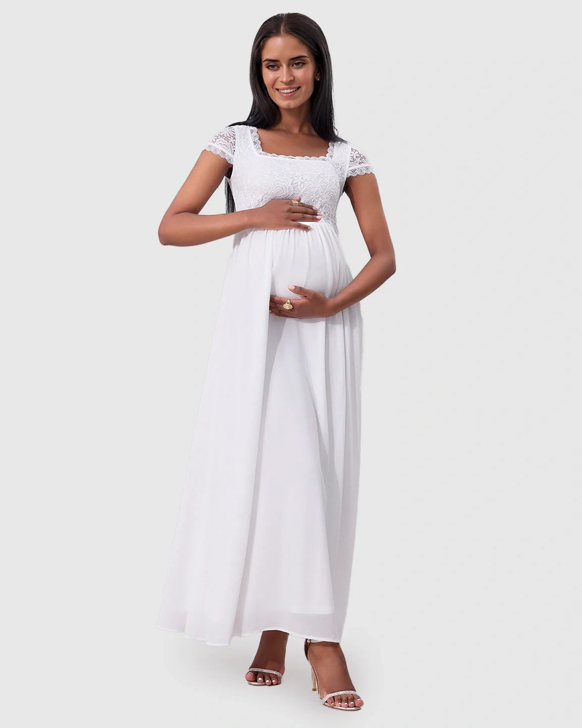 Bump Society – The Comfort Collection: Floral Lace Bodice Elegant Maternity Maxi Dress