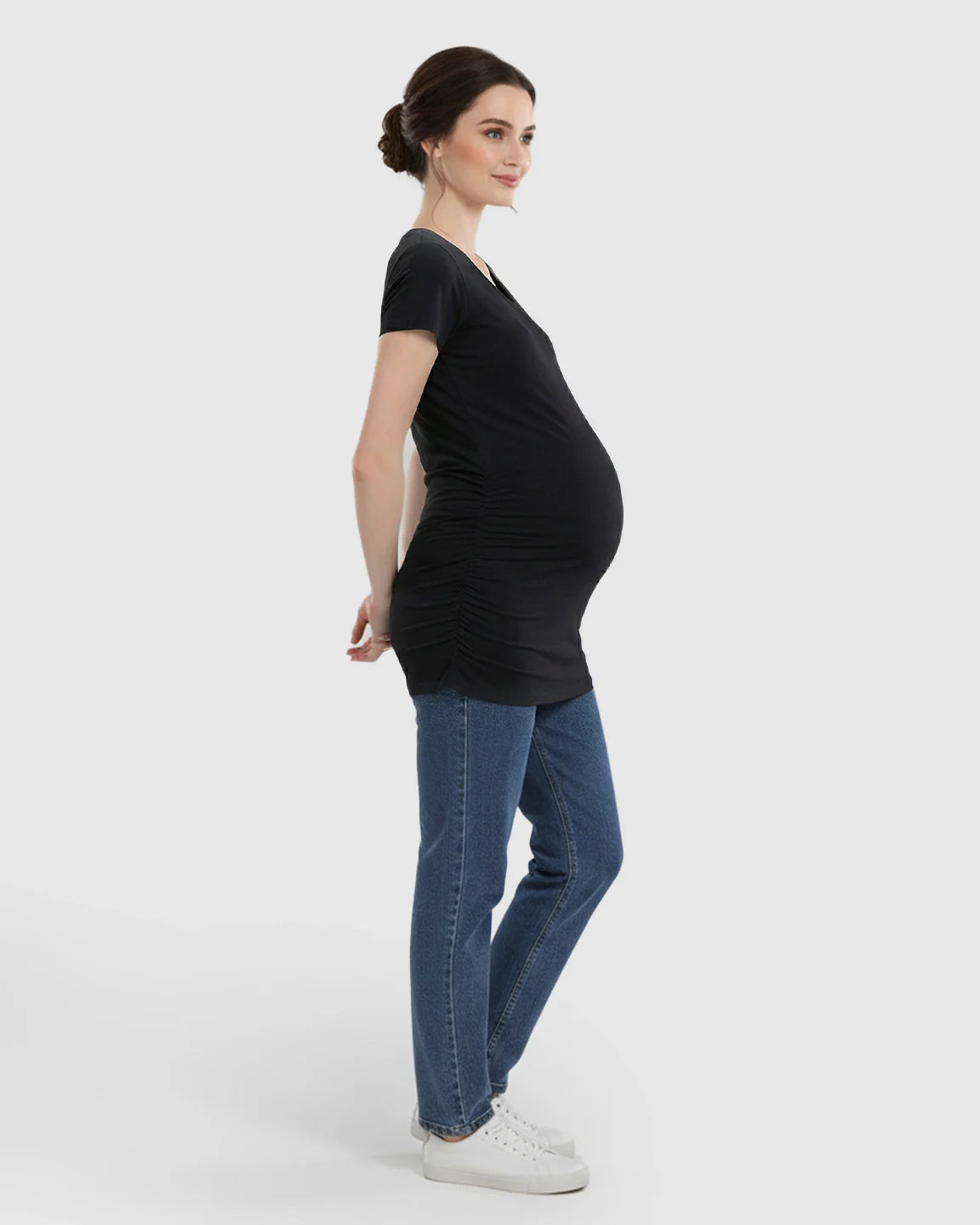Bump Society – The Comfort Collection: Short Sleeve Ruched Slim Fit Maternity Top