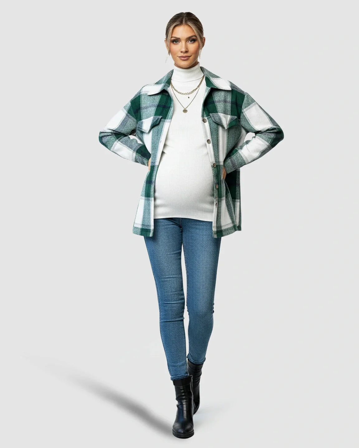 Bump Society – The Comfort Collection: Plaid Lapel Button Up Maternity Shacket