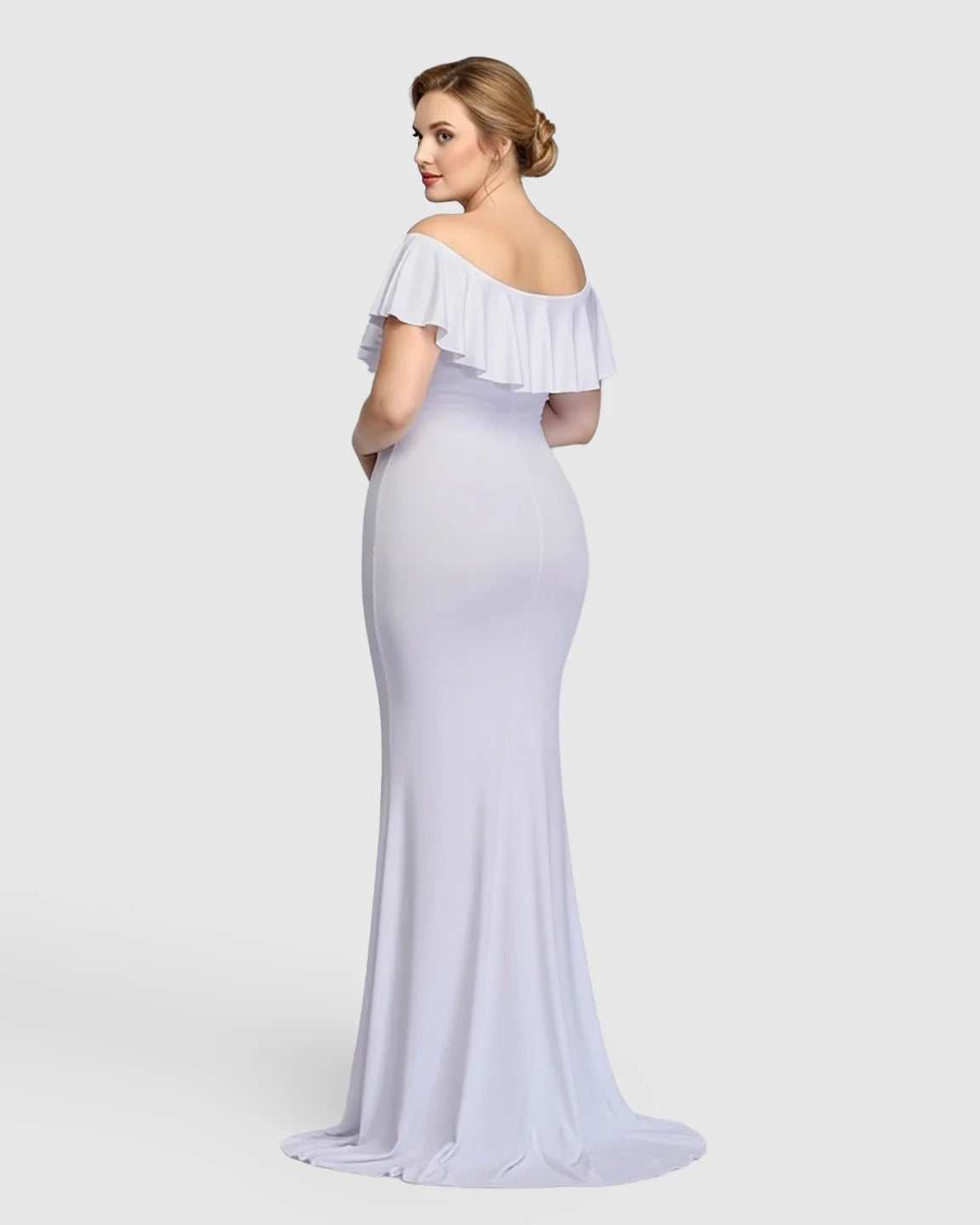 Bump Society – The Comfort Collection: Off-Shoulder Ruffled Bodycon Maternity Maxi Dress