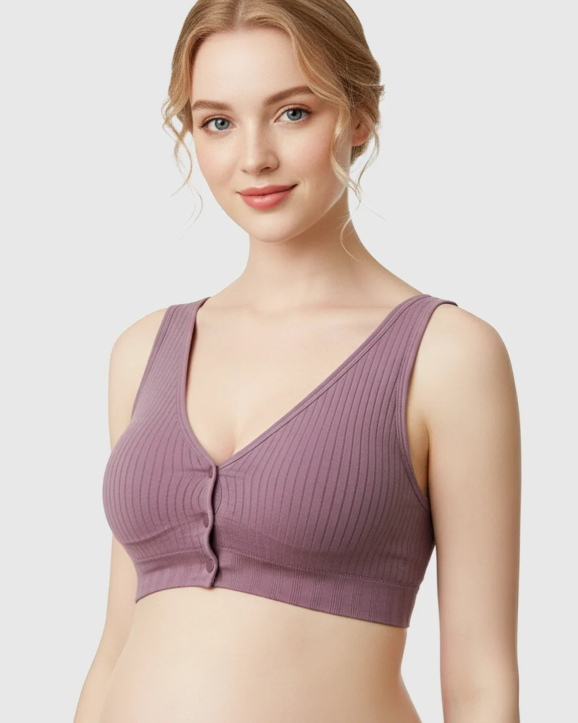 Bump Society – The Nursing Collection: Front-Button Ribbed Wireless Nursing Bra