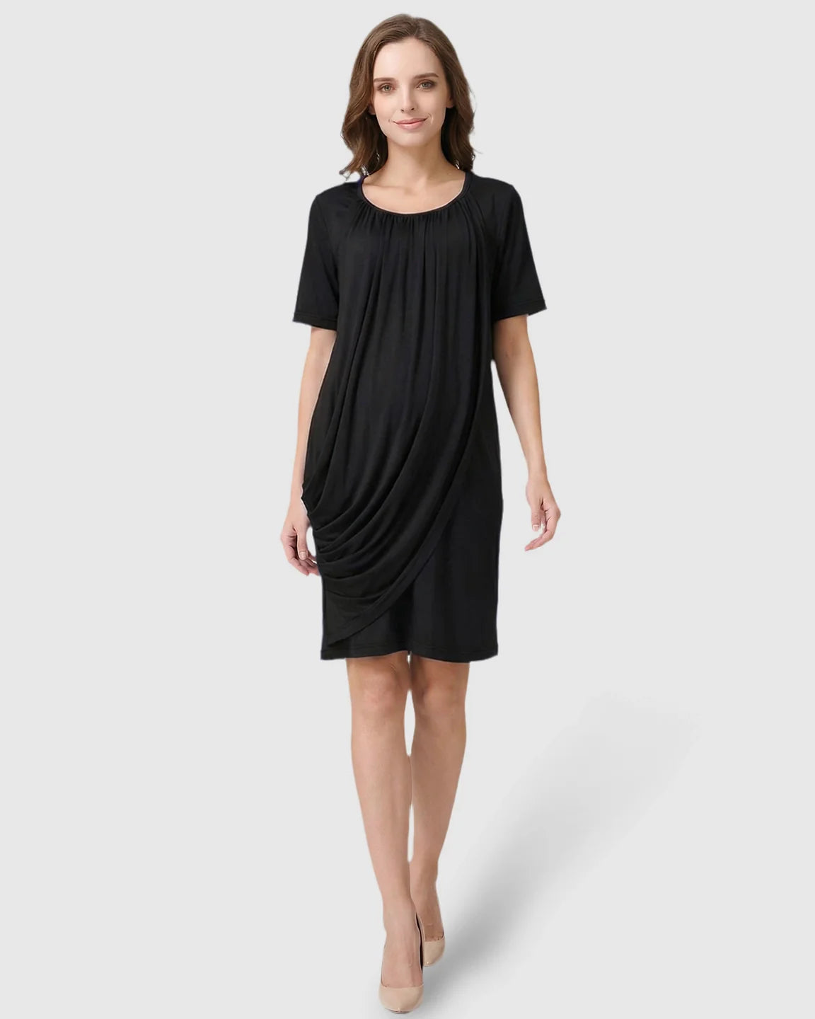 Bump Society – The Nursing Collection: Hidden Nursing Access Draped Maternity Short Dress