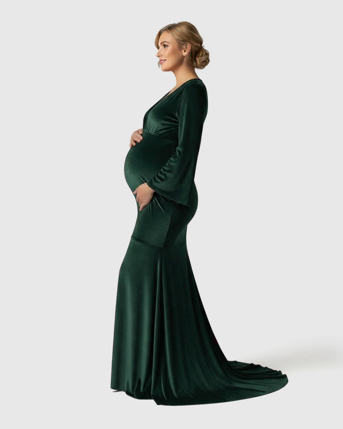 Bump Society – The Comfort Collection: Long-Sleeve Mermaid Train Maternity Photoshoot Gown